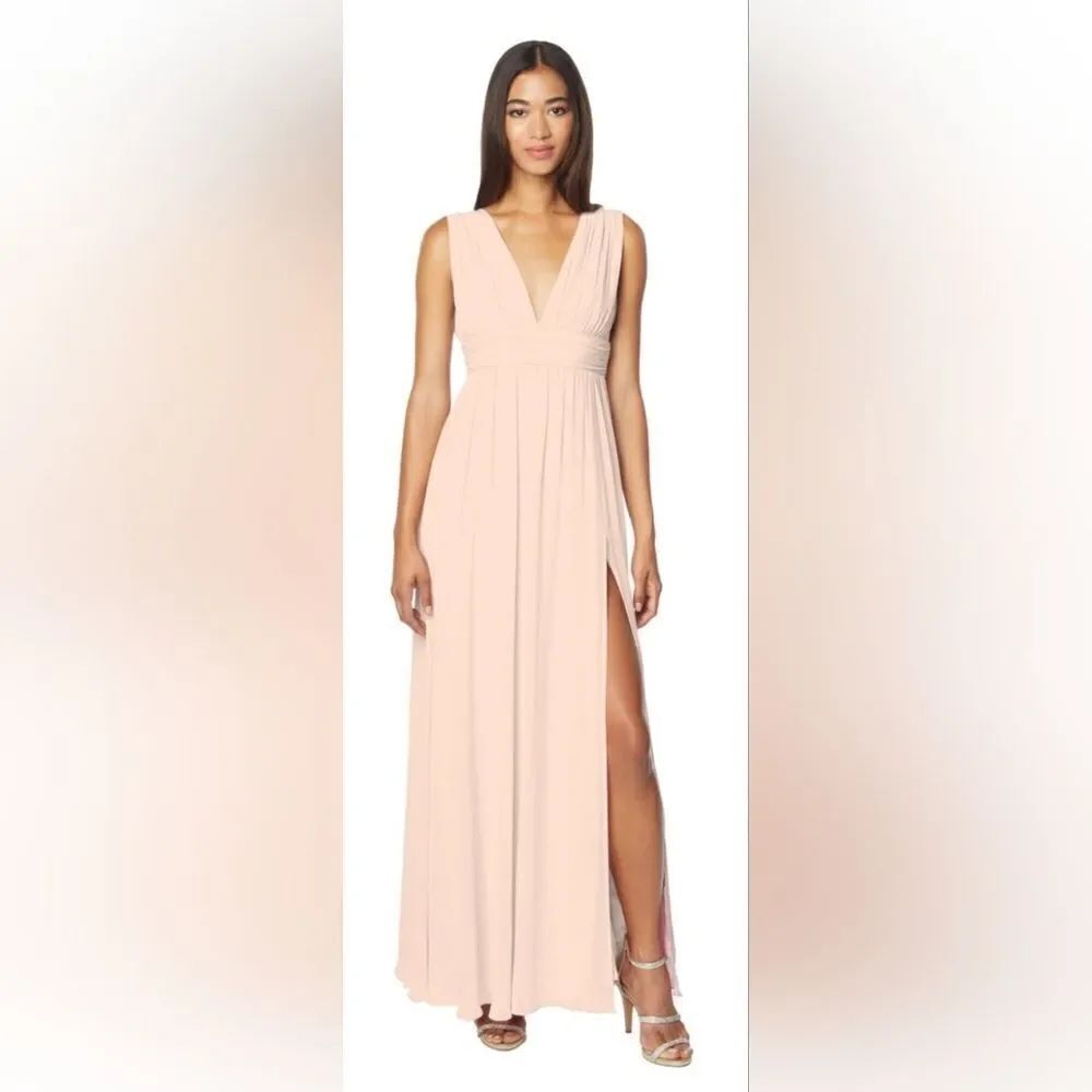 Bill Levkoff 7140 Rayna Chiffon V-Neck A-Line Dress NWOT size 4 Petal Pink